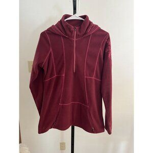 EUC Athleta Womens Embroidered Hoodie Fleece Jacket Burgundy Red
